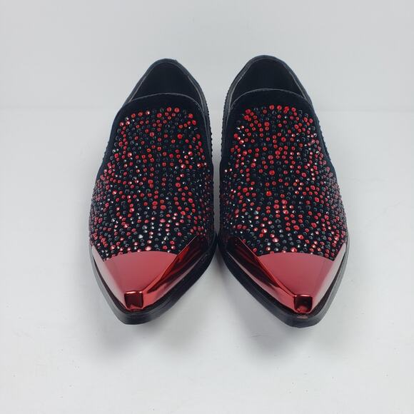 Bolano Desta Mens Sz 9.5 Black Red Fashion Rhinestone Slip On Dress Loafer Shoes main image 7